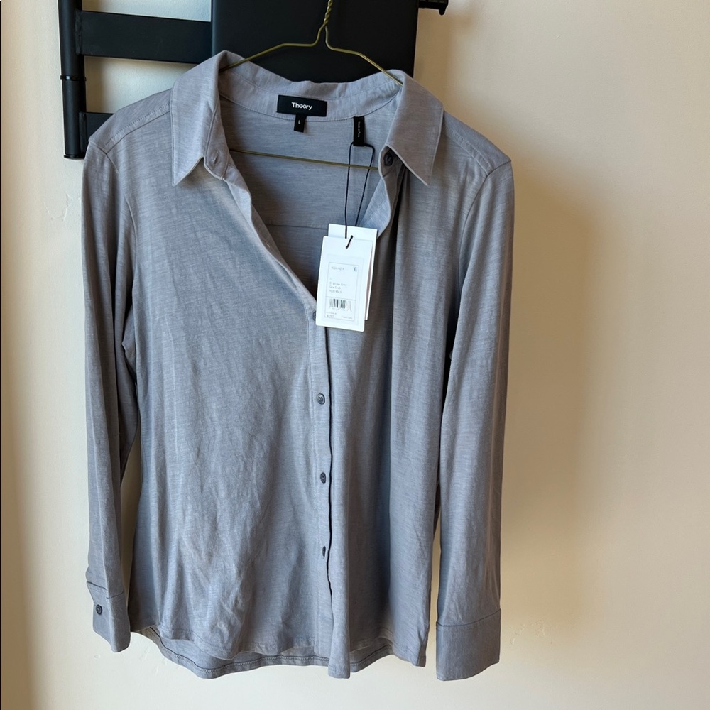 Theory Light Gray Long Sleeve Shirt